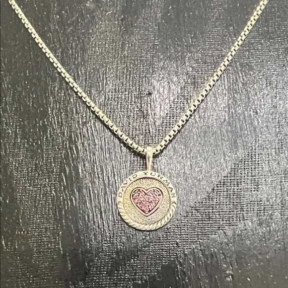David Yurman Sterling Silver Pink Sapphire Heart Charm Necklace - Picture 2 of 5